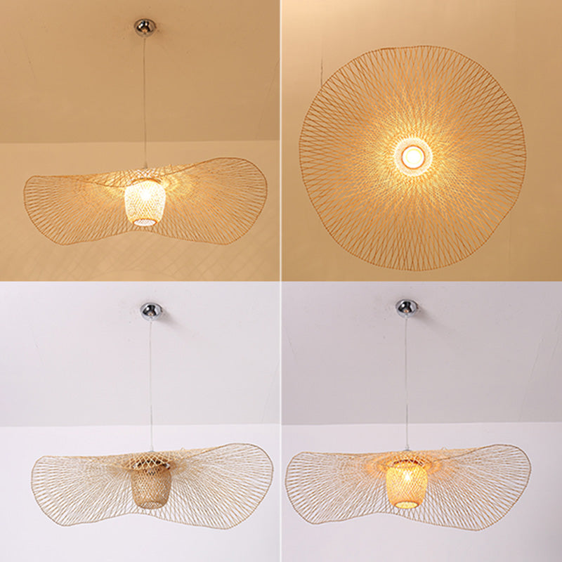 Chinese Twist Pendant Lighting Fixtures Rattan Hanging Light with Hanging Cord for Restaurant