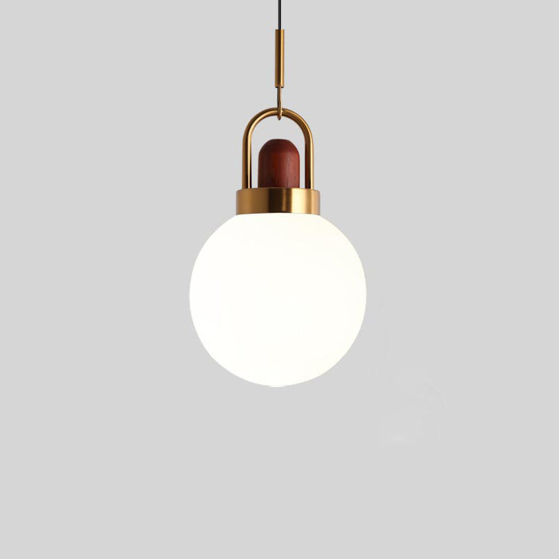 1 Light Industrial Style Pendant Lighting with White Glass Shade for Living Room