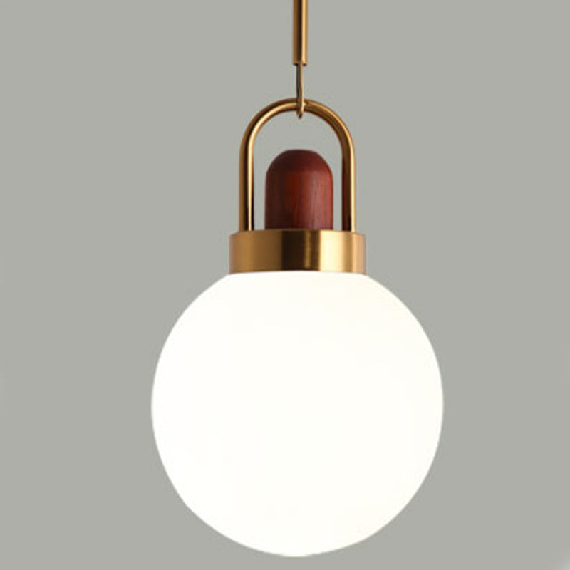 1 Light Industrial Style Pendant Lighting with White Glass Shade for Living Room