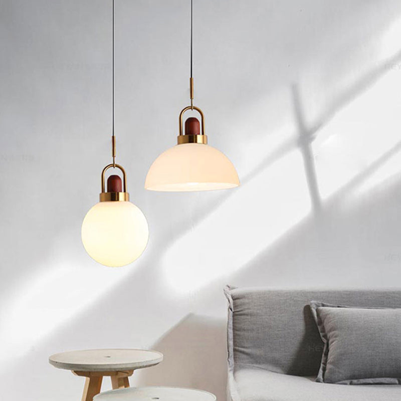 1 Light Industrial Style Pendant Lighting with White Glass Shade for Living Room