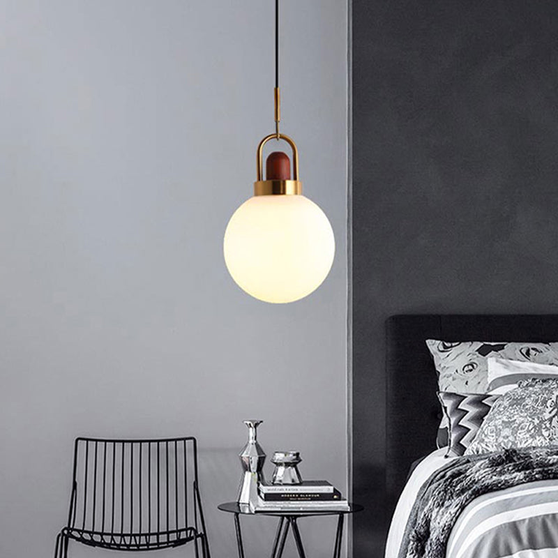 1 Light Industrial Style Pendant Lighting with White Glass Shade for Living Room