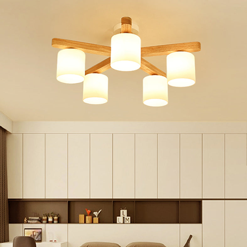 Cilíndrico Cilíndrico Semi Flush Lighture Estilo simple Madera Semi Flush Mount Chandelier