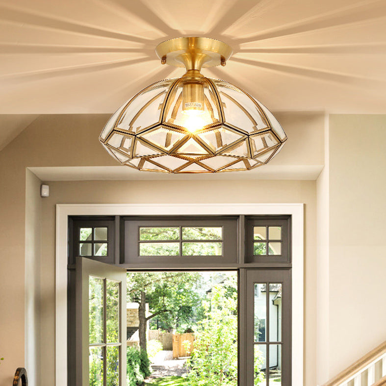 Minimalist Shaded Ceiling Mount Light Fixture Glass Close to Ceiling Lamp in Brass