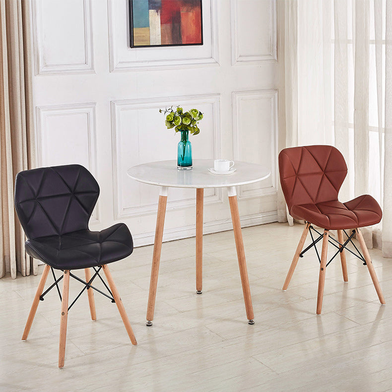 Nordic Leather Side Dining Chairs Wingback Armless Chair with Wood Legs