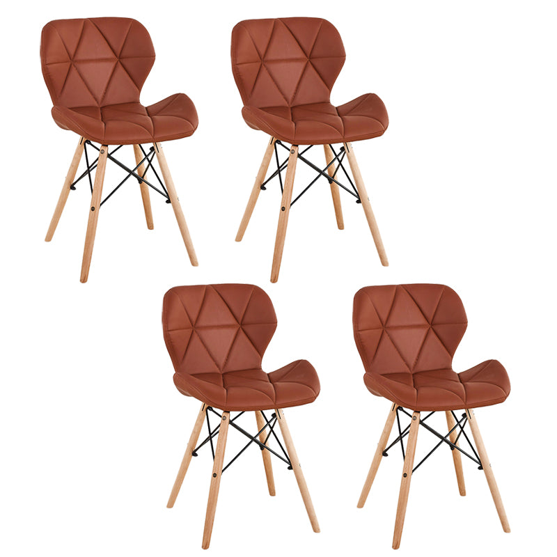 Nordic Leather Side Dining Chairs Wingback Armless Chair with Wood Legs