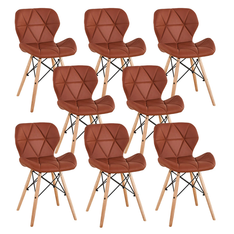 Nordic Leather Side Dining Chairs Wingback Armless Chair with Wood Legs