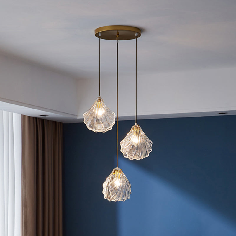 Luxe en verre transparent en verre pendant léger ， luminaire minimaliste à 3 légers de plafond multiples