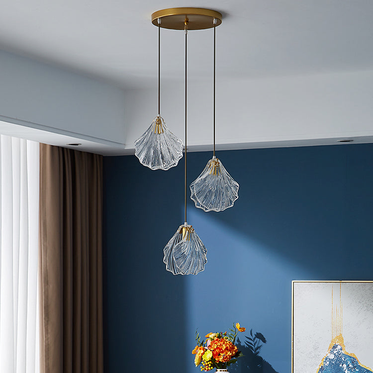 Luxe en verre transparent en verre pendant léger ， luminaire minimaliste à 3 légers de plafond multiples