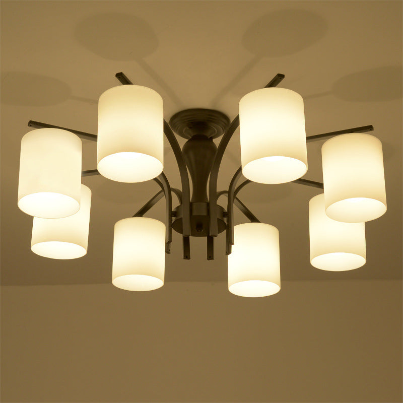 Cylindrical Living Room Semi Flush Mount Traditional Multi Light Glass Ceiling Light