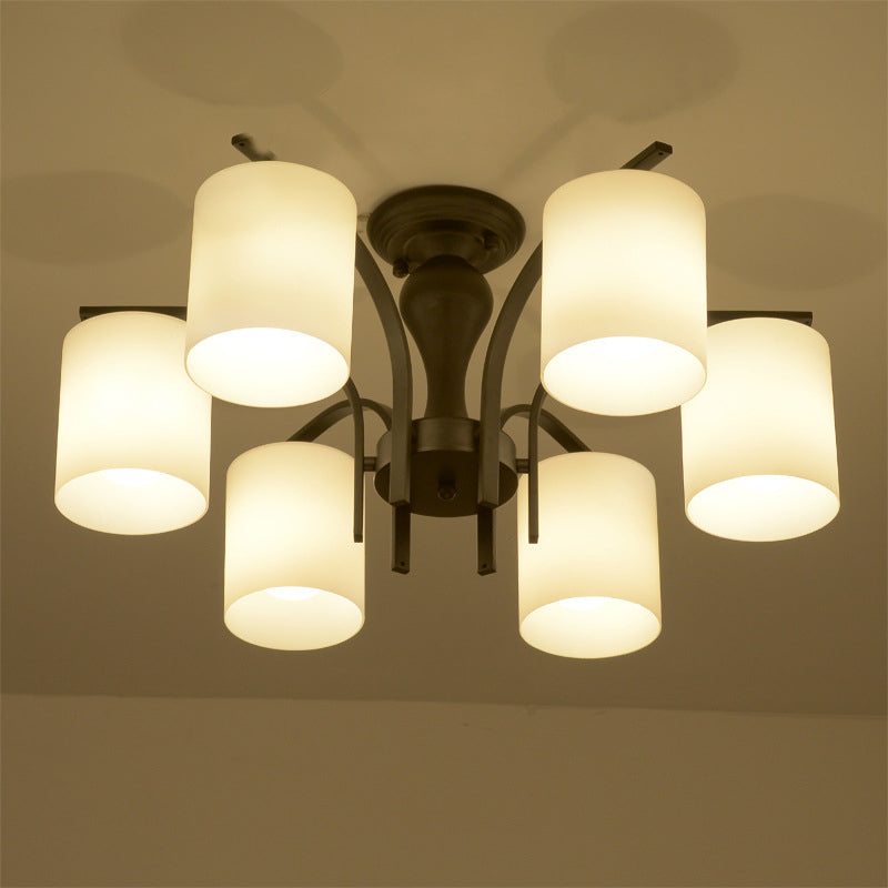 Cylindrical Living Room Semi Flush Mount Traditional Multi Light Glass Ceiling Light