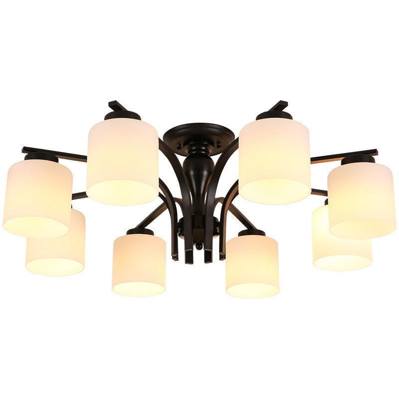 Salon cylindrique semi-flush Mount de plafond en verre multiples traditionnel