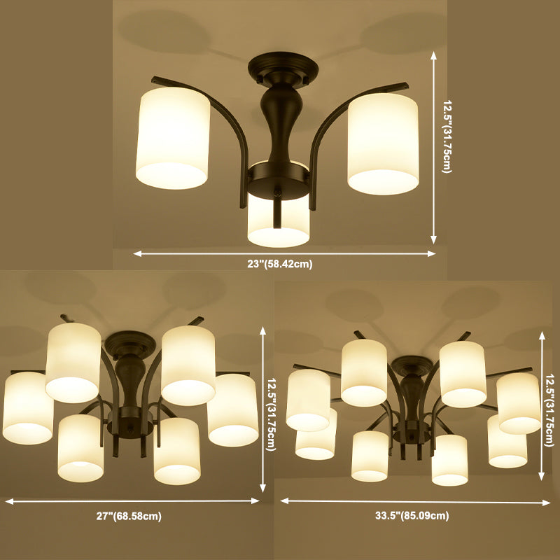 Salon cylindrique semi-flush Mount de plafond en verre multiples traditionnel