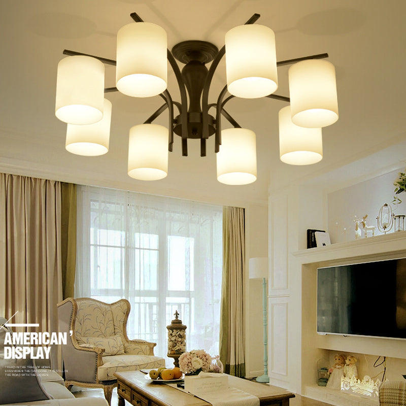 Cylindrical Living Room Semi Flush Mount Traditional Multi Light Glass Ceiling Light