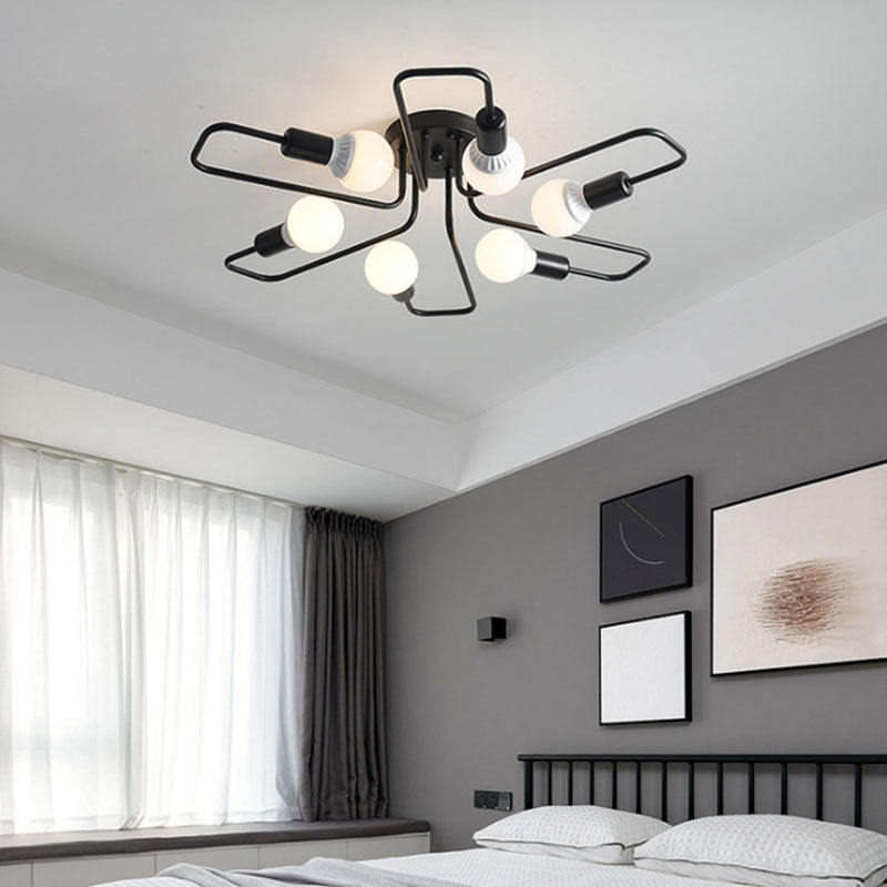 Metal Ceiling Light Industrial Black Semi Flush Mount Ceiling Fixture for Sitting Room