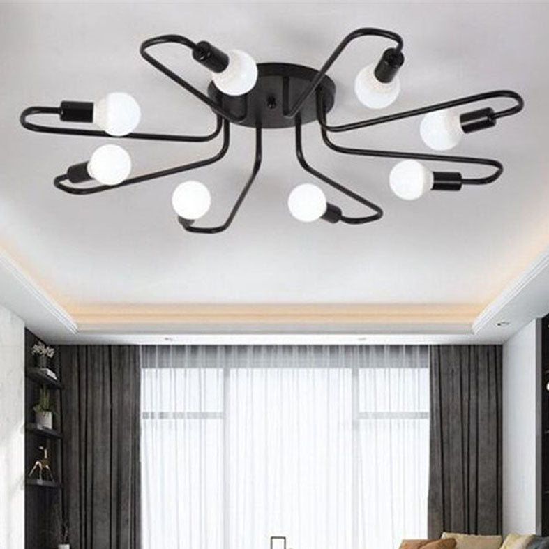 Metal Ceiling Light Industrial Black Semi Flush Mount Ceiling Fixture for Sitting Room