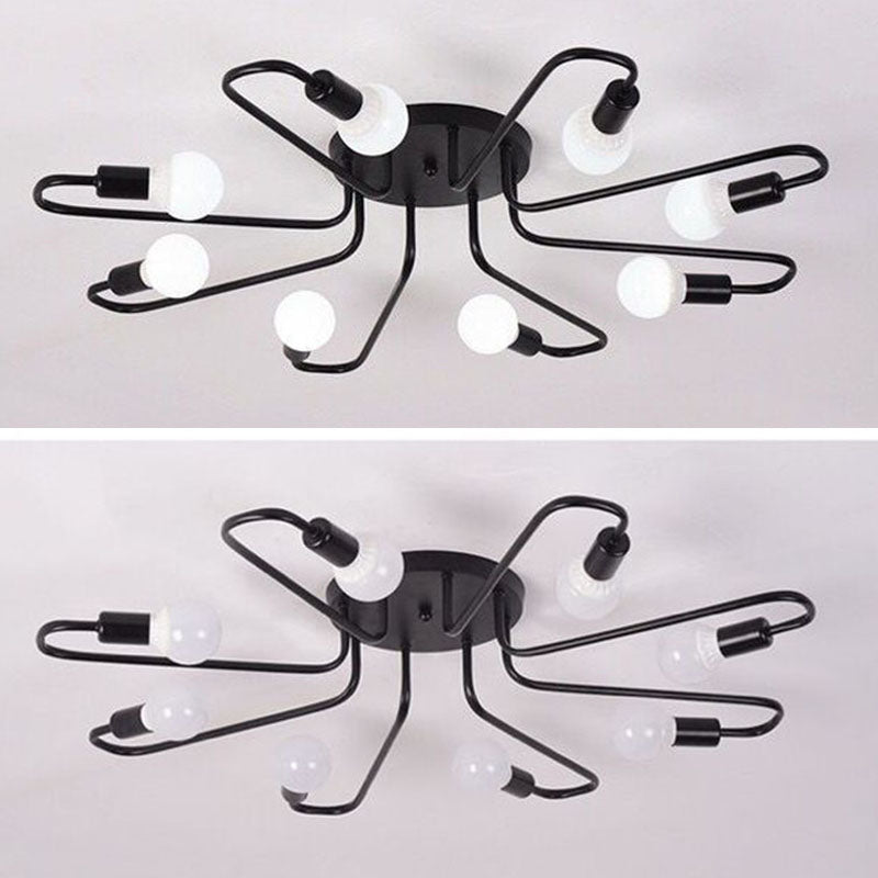 Metal Ceiling Light Industrial Black Semi Flush Mount Ceiling Fixture for Sitting Room