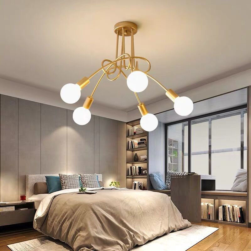 Industrial Style Wrought Iron Semi Flush Mount Light Multi-head Ceiling Light for Living Room