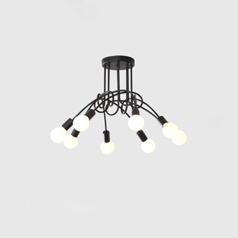 Industrial Style Wrought Iron Semi Flush Mount Light Multi-head Ceiling Light for Living Room