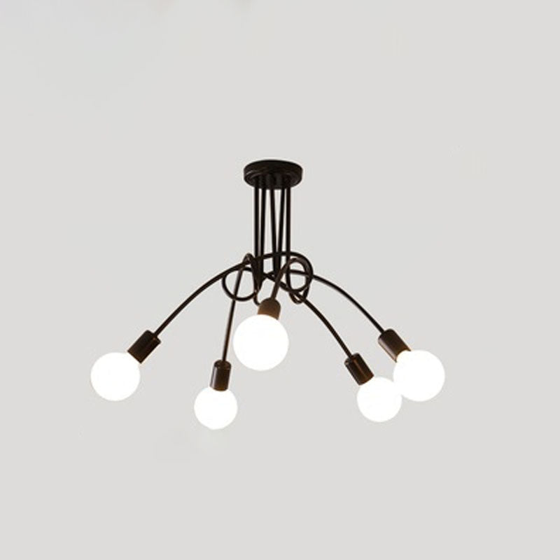 Industrial Style Wrought Iron Semi Flush Mount Light Multi-head Ceiling Light for Living Room