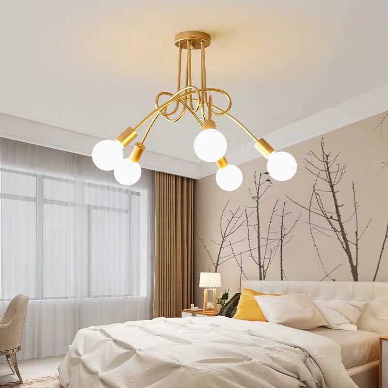 Industrial Style Wrought Iron Semi Flush Mount Light Multi-head Ceiling Light for Living Room