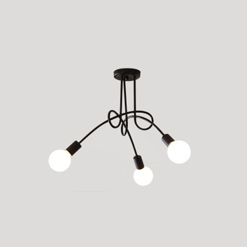 Industrial Style Wrought Iron Semi Flush Mount Light Multi-head Ceiling Light for Living Room