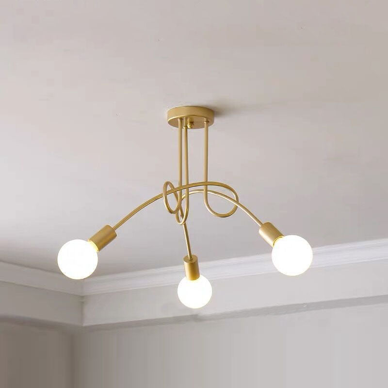 Industrial Style Wrought Iron Semi Flush Mount Light Multi-head Ceiling Light for Living Room