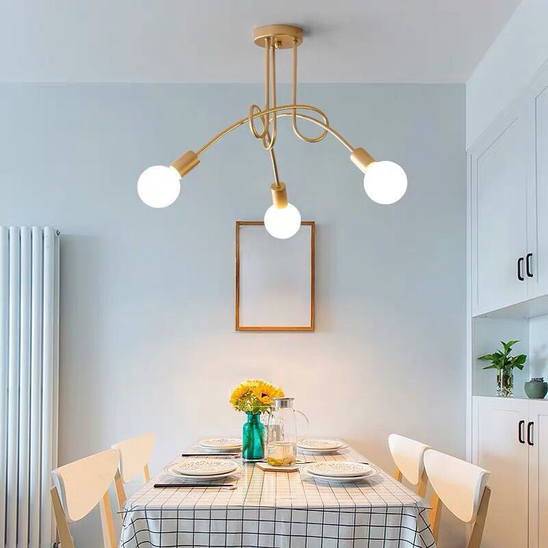 Industrial Style Wrought Iron Semi Flush Mount Light Multi-head Ceiling Light for Living Room