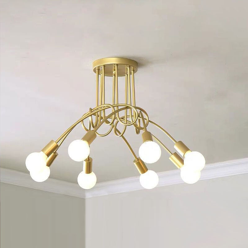 Industrial Style Wrought Iron Semi Flush Mount Light Multi-head Ceiling Light for Living Room