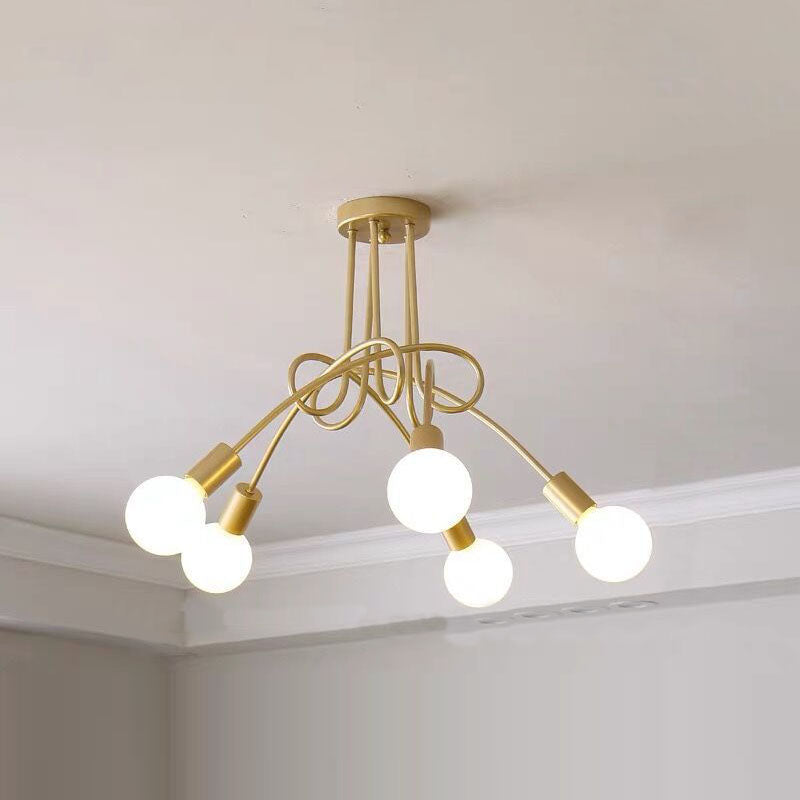 Industrial Style Wrought Iron Semi Flush Mount Light Multi-head Ceiling Light for Living Room