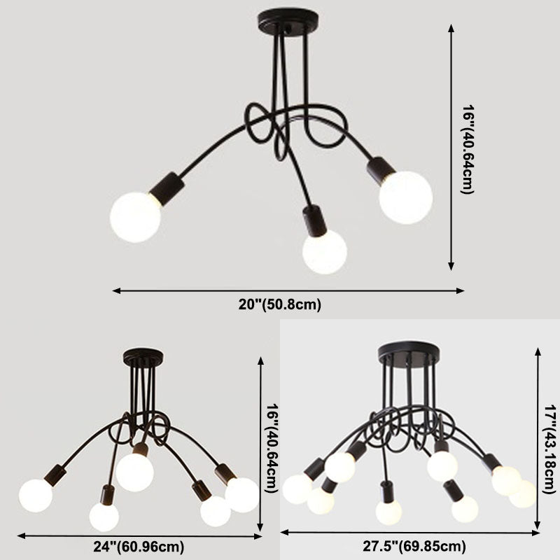 Industrial Style Wrought Iron Semi Flush Mount Light Multi-head Ceiling Light for Living Room