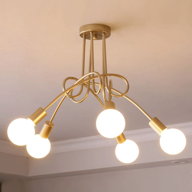 Industrial Style Wrought Iron Semi Flush Mount Light Multi-head Ceiling Light for Living Room