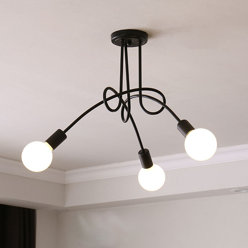 Industrial Style Wrought Iron Semi Flush Mount Light Multi-head Ceiling Light for Living Room