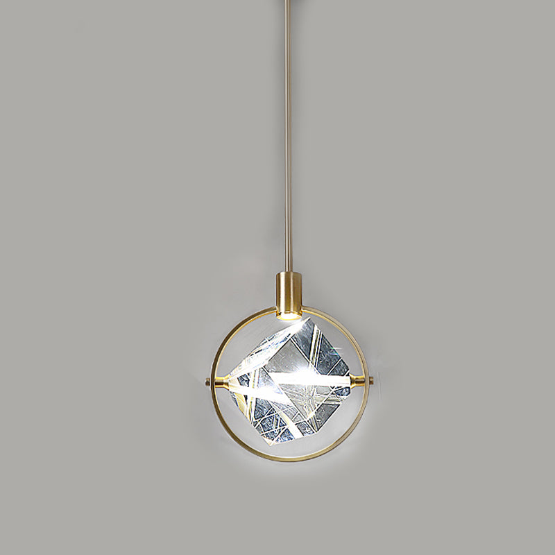 Geometric Hanging Light Fixtures Modern Gold Suspension Pendant Lights with Clear Crystal Shade