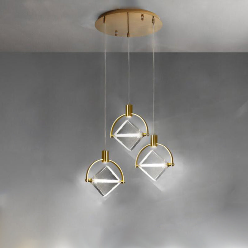 Geometric Hanging Light Fixtures Modern Gold Suspension Pendant Lights with Clear Crystal Shade