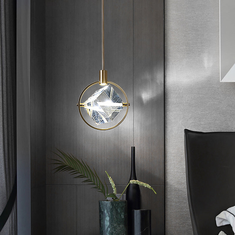 Geometric Hanging Light Fixtures Modern Gold Suspension Pendant Lights with Clear Crystal Shade