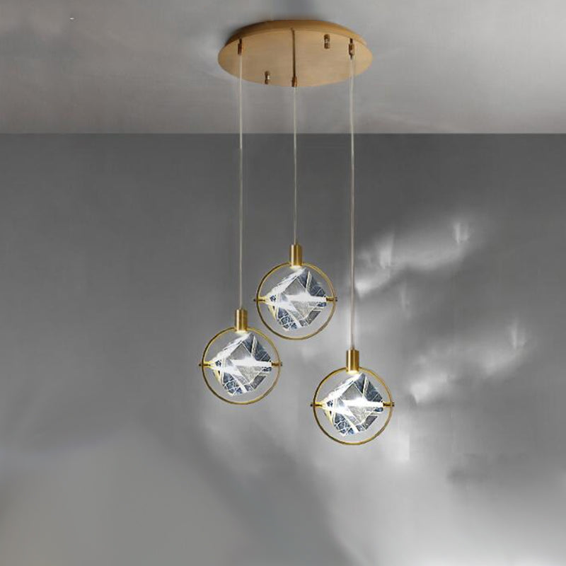 Geometric Hanging Light Fixtures Modern Gold Suspension Pendant Lights with Clear Crystal Shade