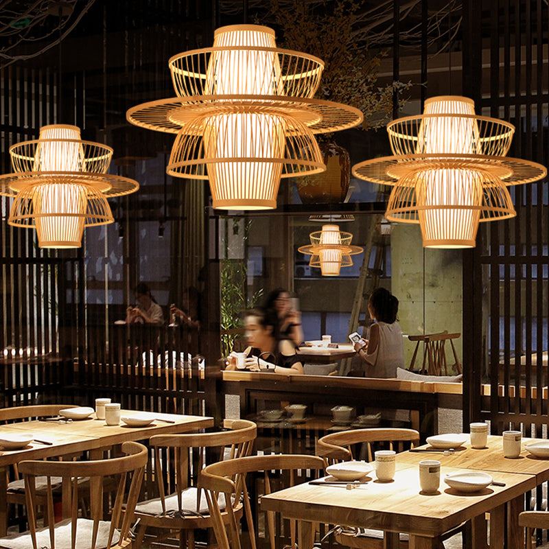 Chinese Handmade Pendant Lighting Fixtures Rattan Hanging Light with Hanging Cord for Restaurant