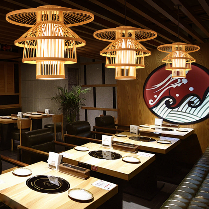 Chinese Handmade Pendant Lighting Fixtures Rattan Hanging Light with Hanging Cord for Restaurant