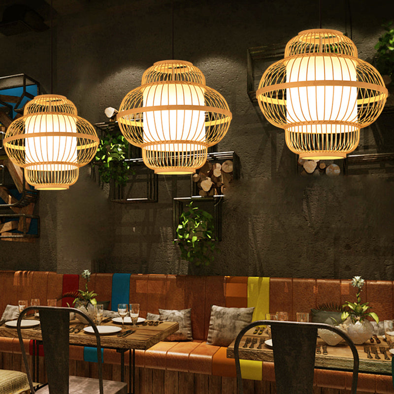 Chinese Handmade Pendant Lighting Fixtures Rattan Hanging Light with Hanging Cord for Restaurant