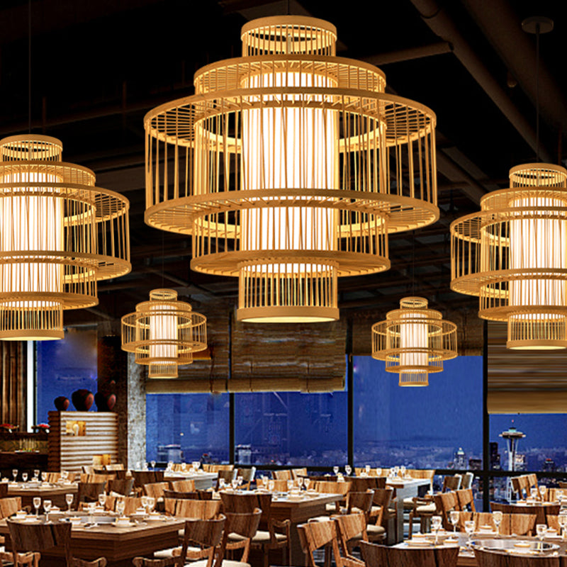 Chinese Handmade Pendant Lighting Fixtures Rattan Hanging Light with Hanging Cord for Restaurant