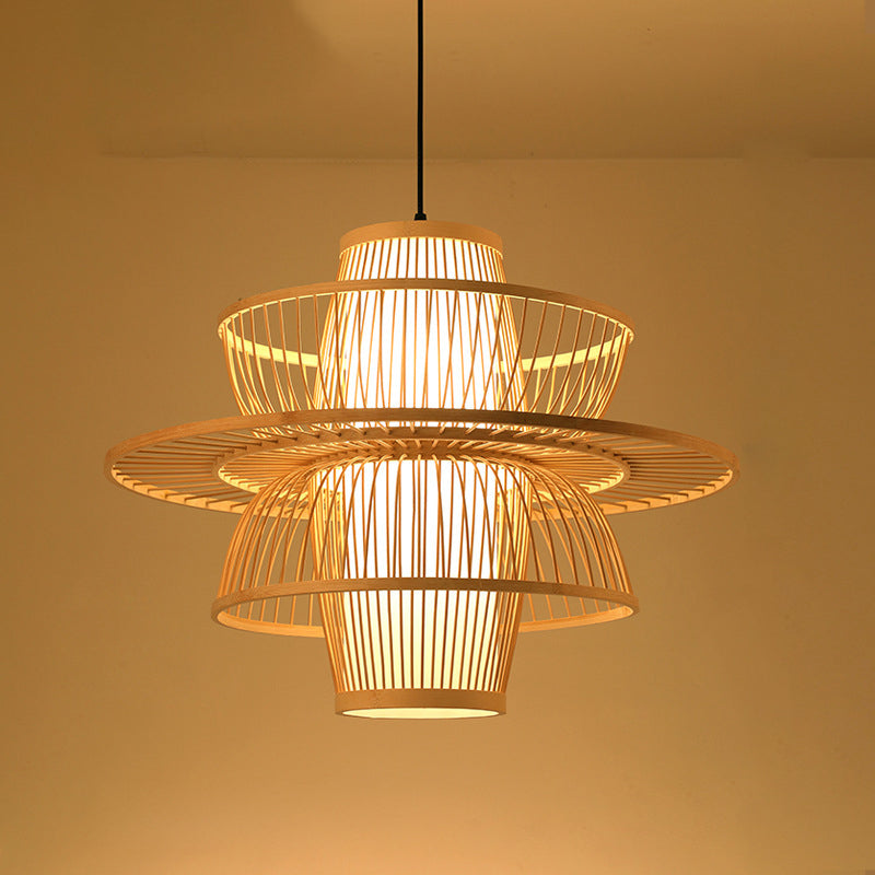 Chinese Handmade Pendant Lighting Fixtures Rattan Hanging Light with Hanging Cord for Restaurant