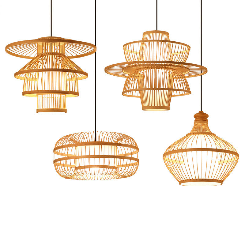 Chinese Handmade Pendant Lighting Fixtures Rattan Hanging Light with Hanging Cord for Restaurant