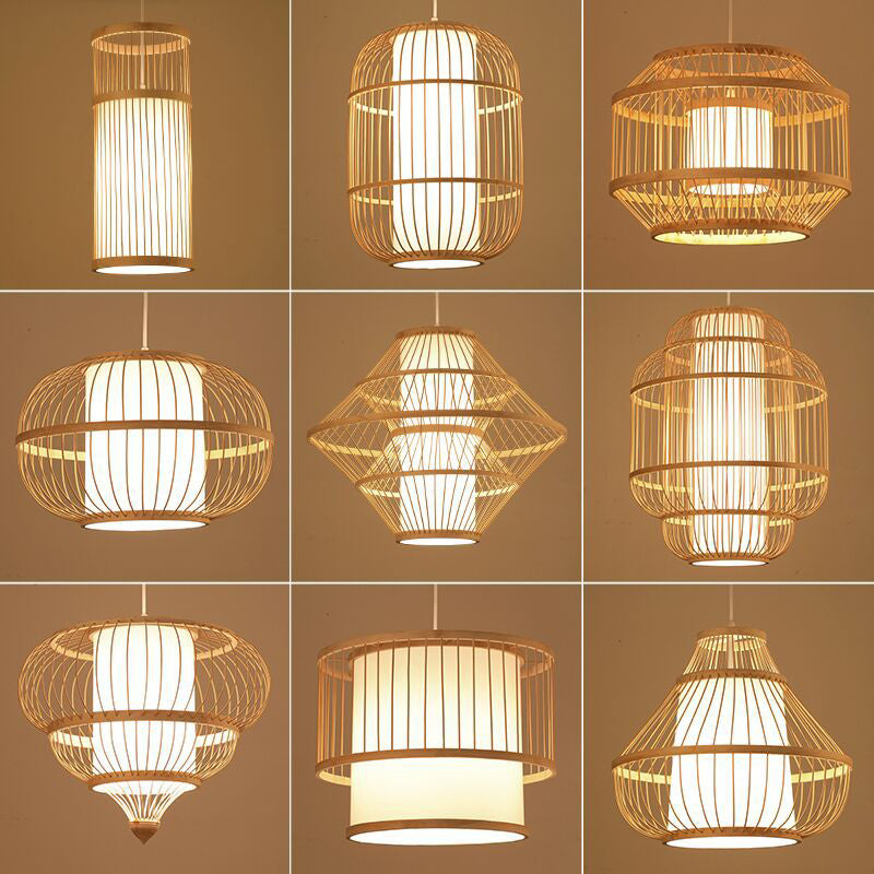 Chinese Handmade Pendant Lighting Fixtures Rattan Hanging Light with Hanging Cord for Restaurant