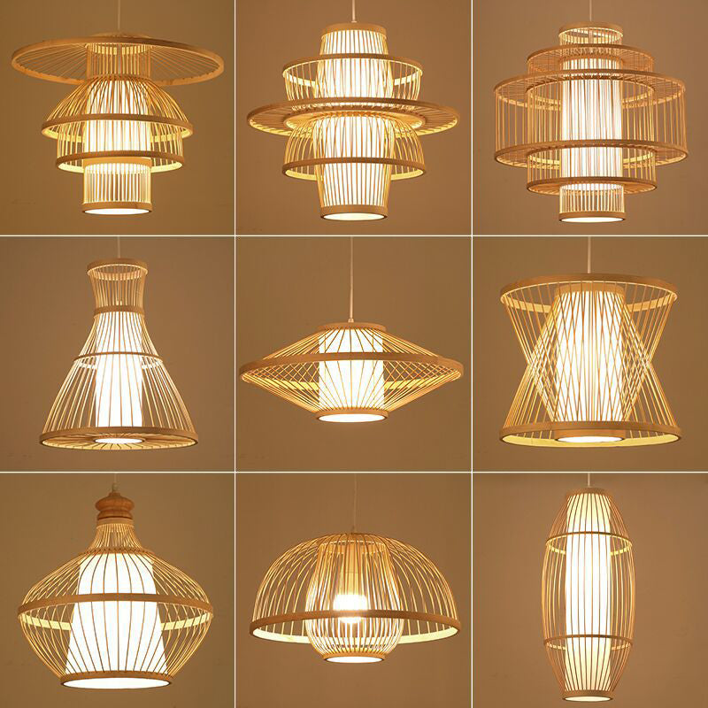 Chinese Handmade Pendant Lighting Fixtures Rattan Hanging Light with Hanging Cord for Restaurant