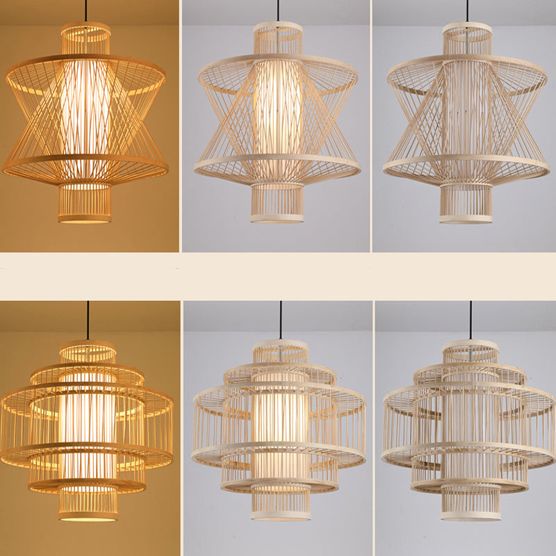 Chinese Handmade Pendant Lighting Fixtures Rattan Hanging Light with Hanging Cord for Restaurant