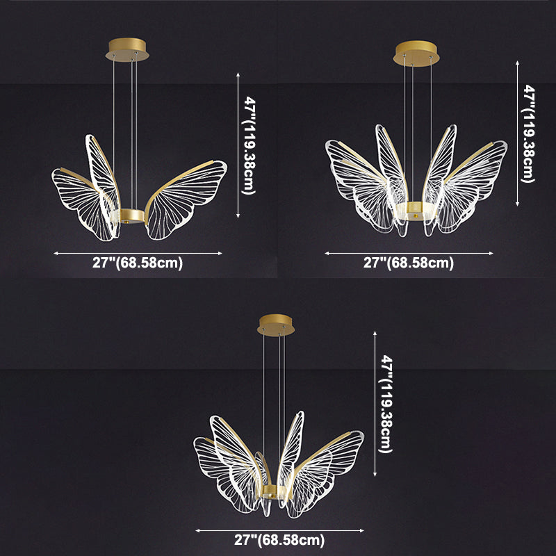 Lámpara de techo acrílico de mariposa estilo moderno de iluminación colgante de luces múltiples