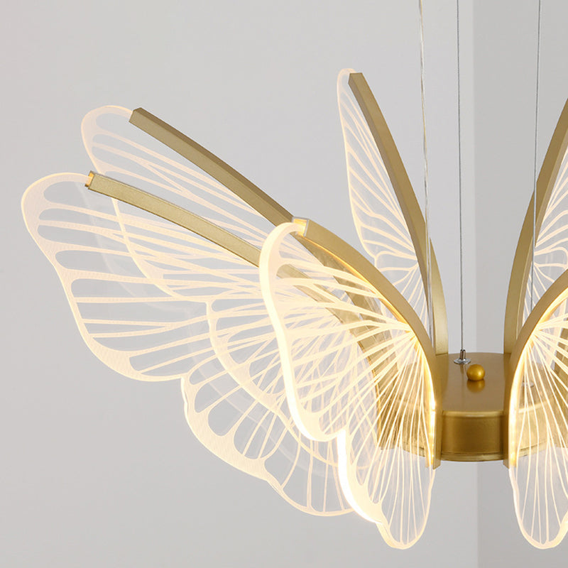 Lámpara de techo acrílico de mariposa estilo moderno de iluminación colgante de luces múltiples