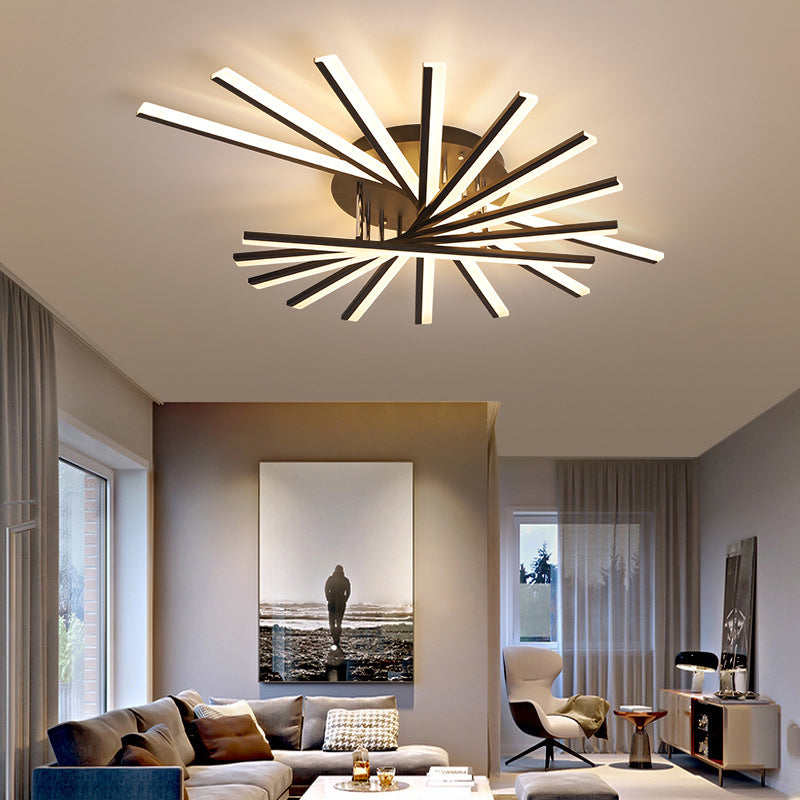 Modern Minimalist LED Semi Flush Mount Wrought Iron Linear Ceiling Light with Acrylic Shade