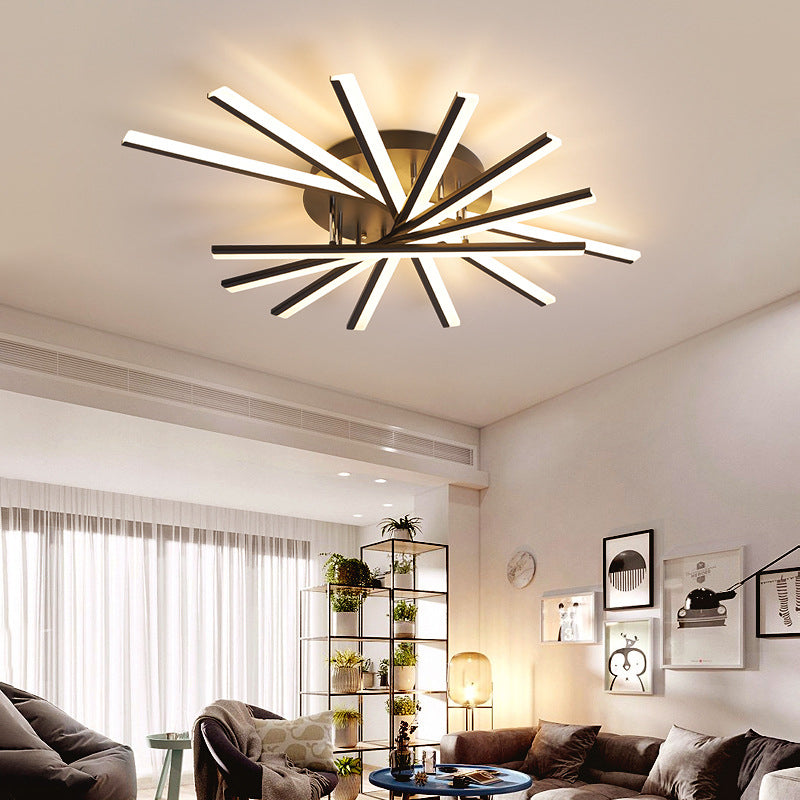 Modern Minimalist LED Semi Flush Mount Wrought Iron Linear Ceiling Light with Acrylic Shade