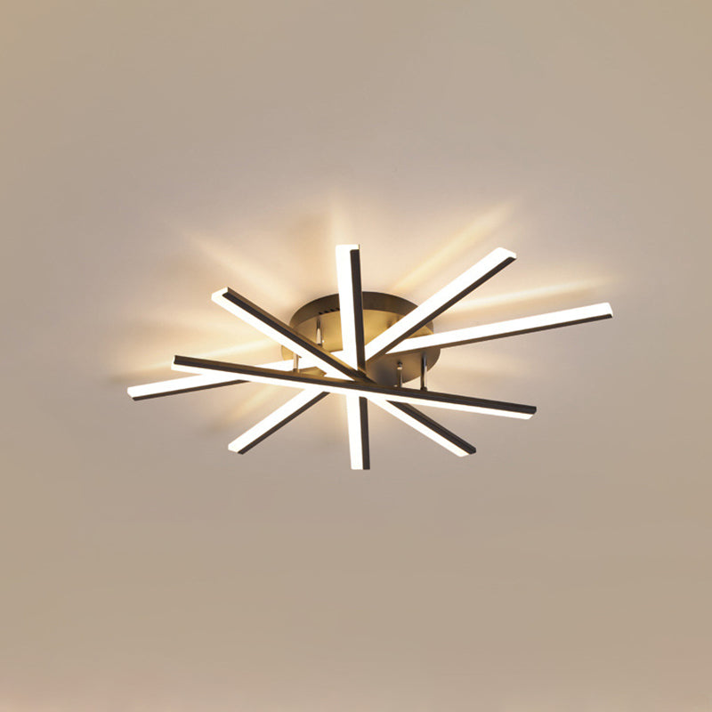 Modern Minimalist LED Semi Flush Mount Wrought Iron Linear Ceiling Light with Acrylic Shade